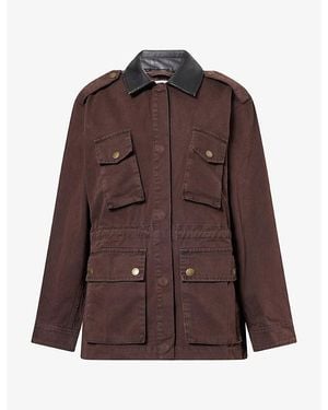 GOOD AMERICAN The Field Contrast-Collar Cotton Jacket - Brown