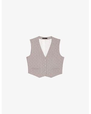 Maje Rhinestone-Embellished V-Neck Stretch-Woven Waistcoat - White
