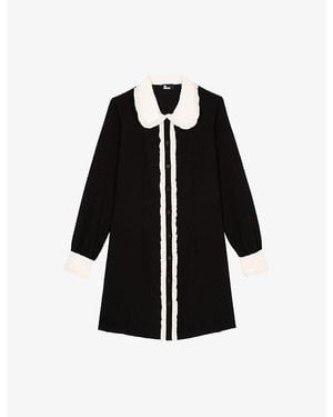 The Kooples Frill-Collar Contrast-Trim Woven Mini Dress - Black