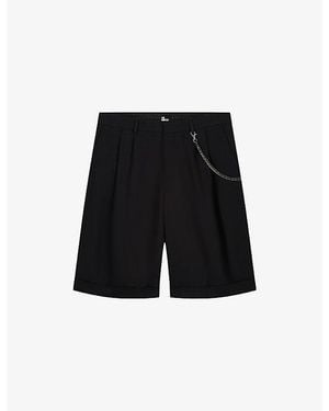 The Kooples Straight-Leg Chain-Embellished Cotton-Blend Shorts - Black