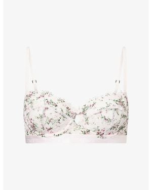 Lounge Underwear Entice Floral-Print Balcony Lace Bra - White