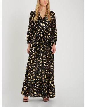 Forever Unique Metallic Gold Leaf Print Maxi Dress - Black