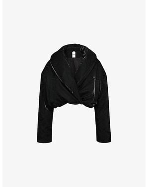 Mistress Rocks Oversized Textured Cropped Woven Puffer Jacket - Black