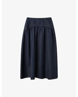 Whistles High-Rise A-Line Denim Midi Skirt - Blue