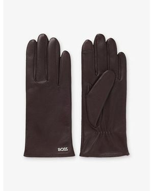 BOSS Branded Leather Gloves - Brown