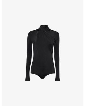 Mugler Wrap-Over Long-Sleeve Jersey Bodysuit - Black