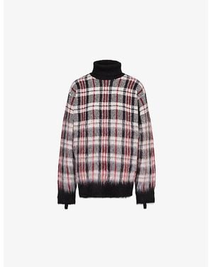 Helmut Lang Medium Chunky Check-Print Brushed-Panels Knitted Jumper - Red