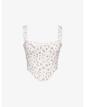 House Of Cb Adina Scalloped-Trim Stretch-Cotton Corset Top - White