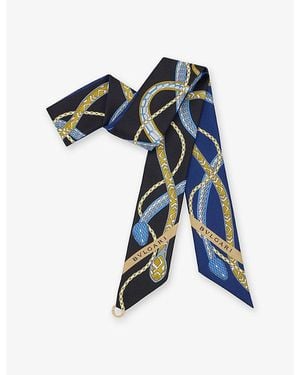 BVLGARI Serpenti 75 Shelly Slim Printed Silk Scarf - Blue