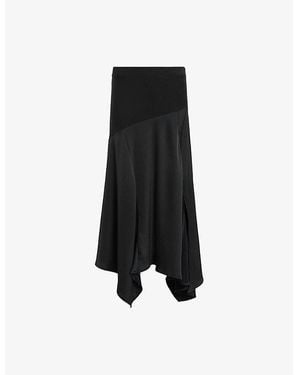 AllSaints Pia Asymmetric-Hem Satin Skirt - Black