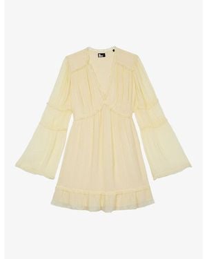 The Kooples V-Neck Ruffle-Trim Woven Mini Dress - Natural