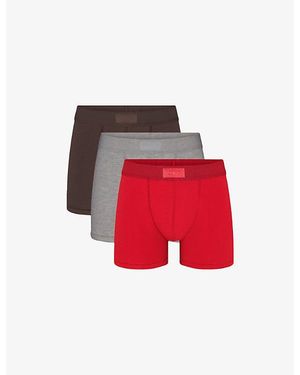 Skims Branded-Waisband Pack Of Three Cotton-Blend Boxer Briefs - Red