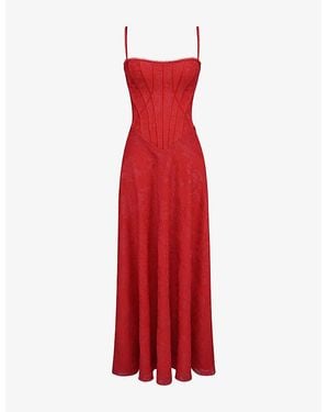 House Of Cb Esme Floral-Pattern Chiffon Maxi Dress - Red