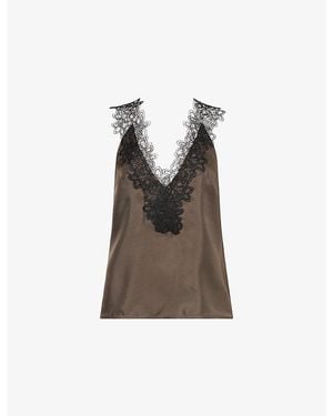 RÓHE Frames Lace-Trim V-Neck Silk Top - Brown