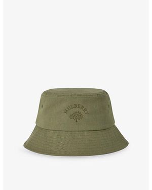 Mulberry Tree Embroidered Cotton Bucket Hat - Green