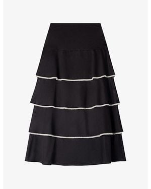 Sandro Ruffled Rhinestone-Trim Cotton Maxi Skirt - Black