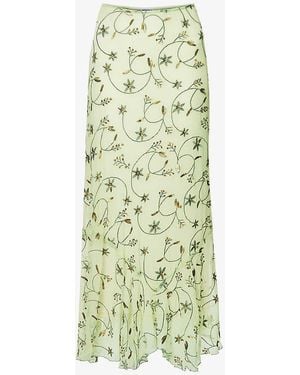 Musier Paris Djerba Sequin-embellished Floral-embroidered Woven Maxi Skirt - Green