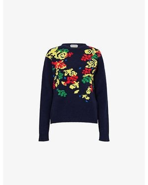 JW Anderson X Pringle Floral Round-Neck Wool Jumper - Blue