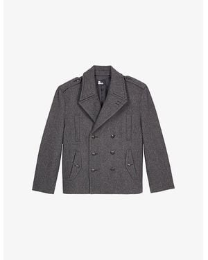 The Kooples Double-Breasted Padded-Shoulder Wool-Blend Jacket - Grey