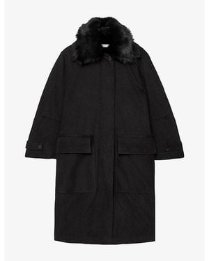 AllSaints Seyka Shearling-Collar Cotton-Gabardine Coat - Black