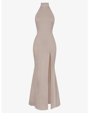 House Of Cb Juliette Halter-Neck Split-Hem Stretch-Woven Maxi Dress - Multicolour