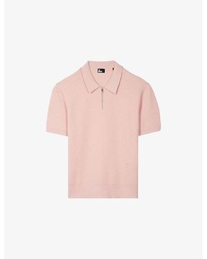 The Kooples Zipped-Neck Short-Sleeve Knitted Polo - Pink