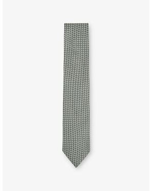 Reiss Bernardo Geometric-Pattern Silk Tie - Grey