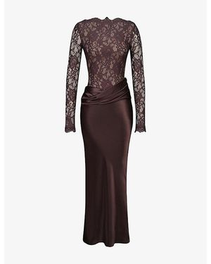 House Of Cb Yasmeen Lace-Bodysuit Stretch-Woven Maxi Dress - Brown