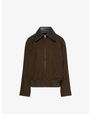 Bottega Veneta Intrecciato-Collar Cotton-Twill Jacket - Brown