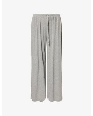 Eberjey Dream V-Neck Jersey-Rib Wide Leg Trousers - Grey