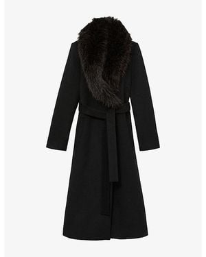 Reiss Francesca Faux-Fur Collar Long Wool-Blend Coat - Black
