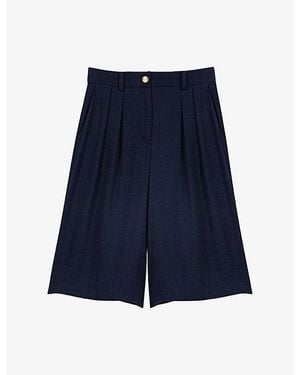 Maje Wide High-Rise Linen-Blend Bermuda Shorts - Blue