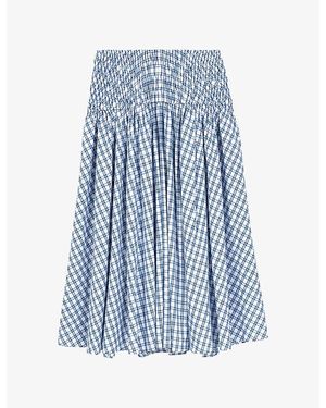Maje Checked Rhinestone-Embellished Cotton Maxi Skirt - Blue