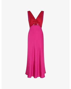 OMNES Maggy V-Neck Satin Midi Dress - Pink