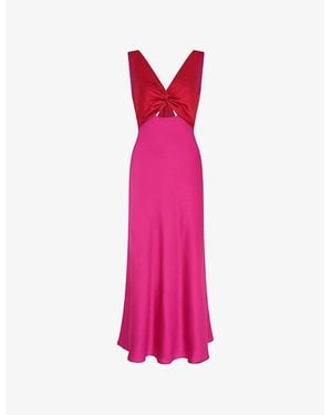 OMNES Maggy V-Neck Satin Midi Dress - Pink