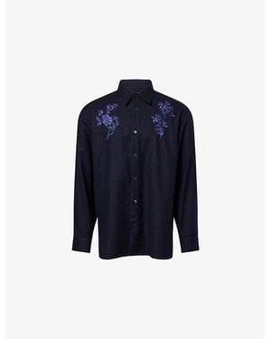 Dries Van Noten Croom Embroidered Wool Shirt - Blue