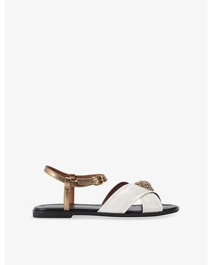 Kurt Geiger Orson Cross-Strap Patent-Leather Flat Sandals - White