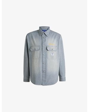 HUGO Brand-Patch Striped Cotton Shirt - Blue