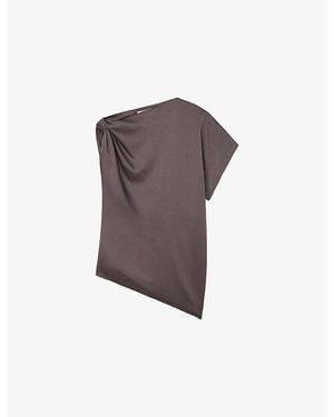 Reiss Kezia Draped One-Shoulder Satin Top - Brown