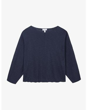 The White Company Slash-Neck Batwing-Sleeve Cotton And Linen-Blend Sweater - Blue