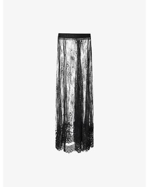 AllSaints Arran High-Rise Lace-Embroidered Woven Midi Skirt - Blue