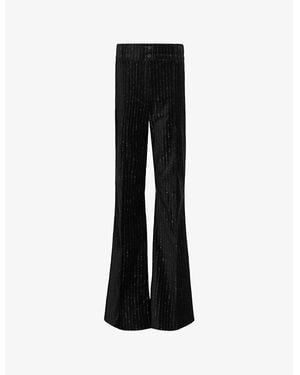 AllSaints Sevenh Flared-Leg High-Rise Striped Velvet Trousers - Black