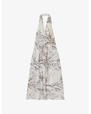 Reiss Carla Palm-Print Linen Midi Dress - White