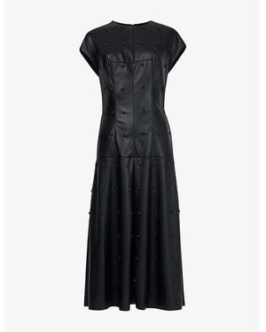 eem Stud-Embellished Flared-Hem Faux-Leather Maxi Dress - Black