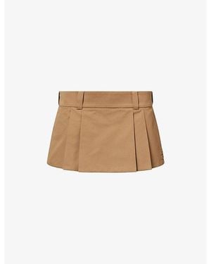 Miu Miu Logo-Embroidered Pleated Cotton Mini Skirt - Natural