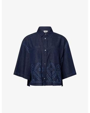 Weekend by Maxmara Alare Boxy-Fit Laser-Cut Cotton Shirt - Blue