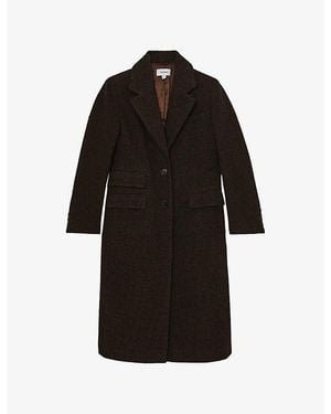 Reiss Kai Houndstooth Single-Breasted Wool-Blend Coat - Black