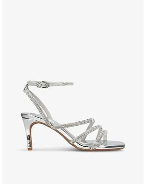 KG by Kurt Geiger Savanna Low Crystal-Embellished Heeled Woven Sandals - White