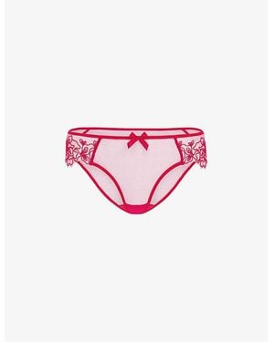 Agent Provocateur Juni Bow-embroidered Mid-rise Woven Briefs - Pink