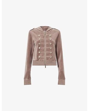 Jaded London Cavalier Military Buttoned Velour Hoody - Pink